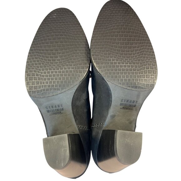 Stuart Weitzman Womens 6.5 Black Suede Ankle Boots Studded Toe Luxury Cowgirl - Picture 10 of 13